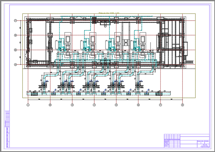 Пример общего план здания насосной с автоматически проставленными отметками, выполненный в Model Studio CS